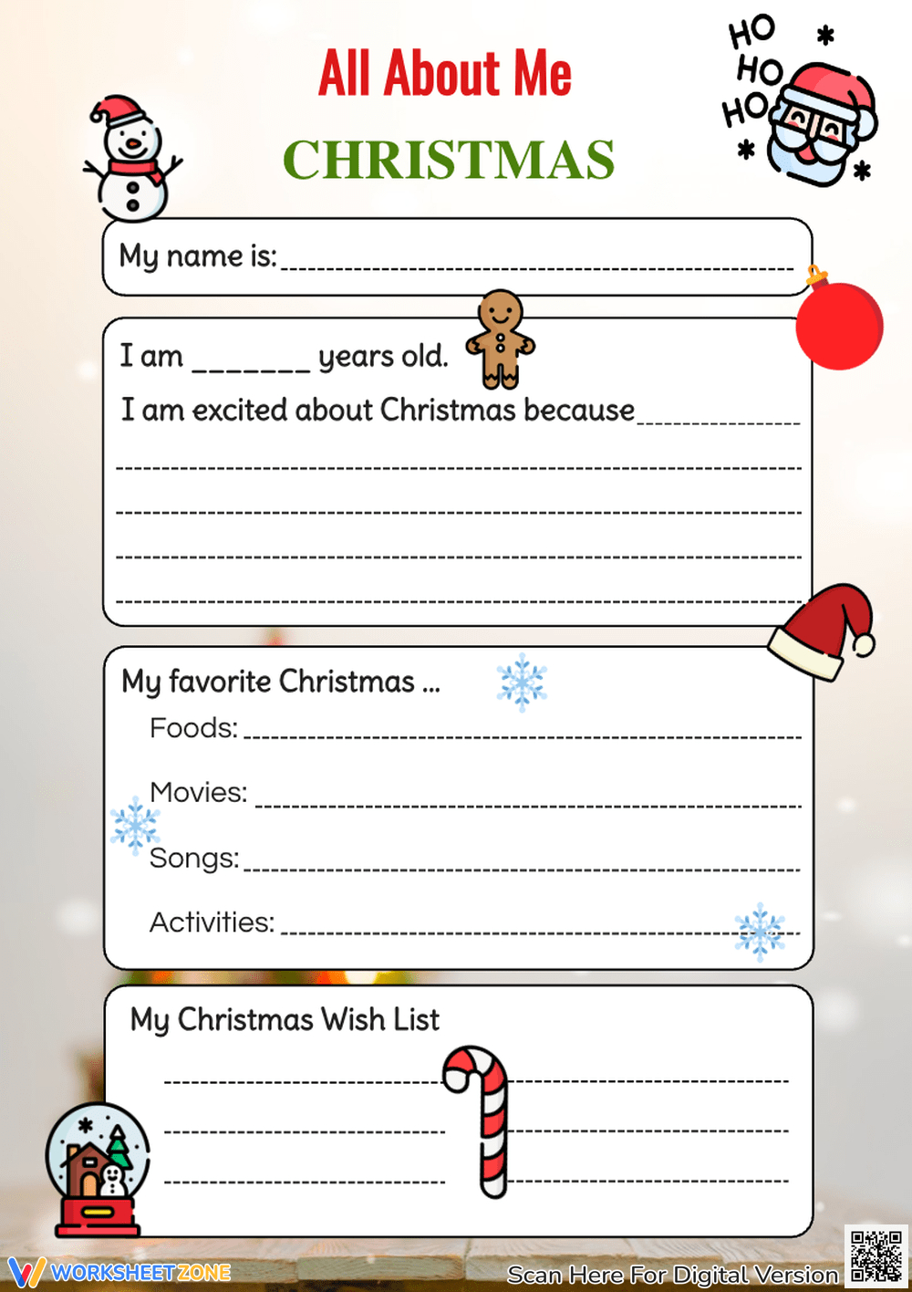 Printable Grade 3 Christmas Writing Worksheets throughout All About Me Christmas Worksheets