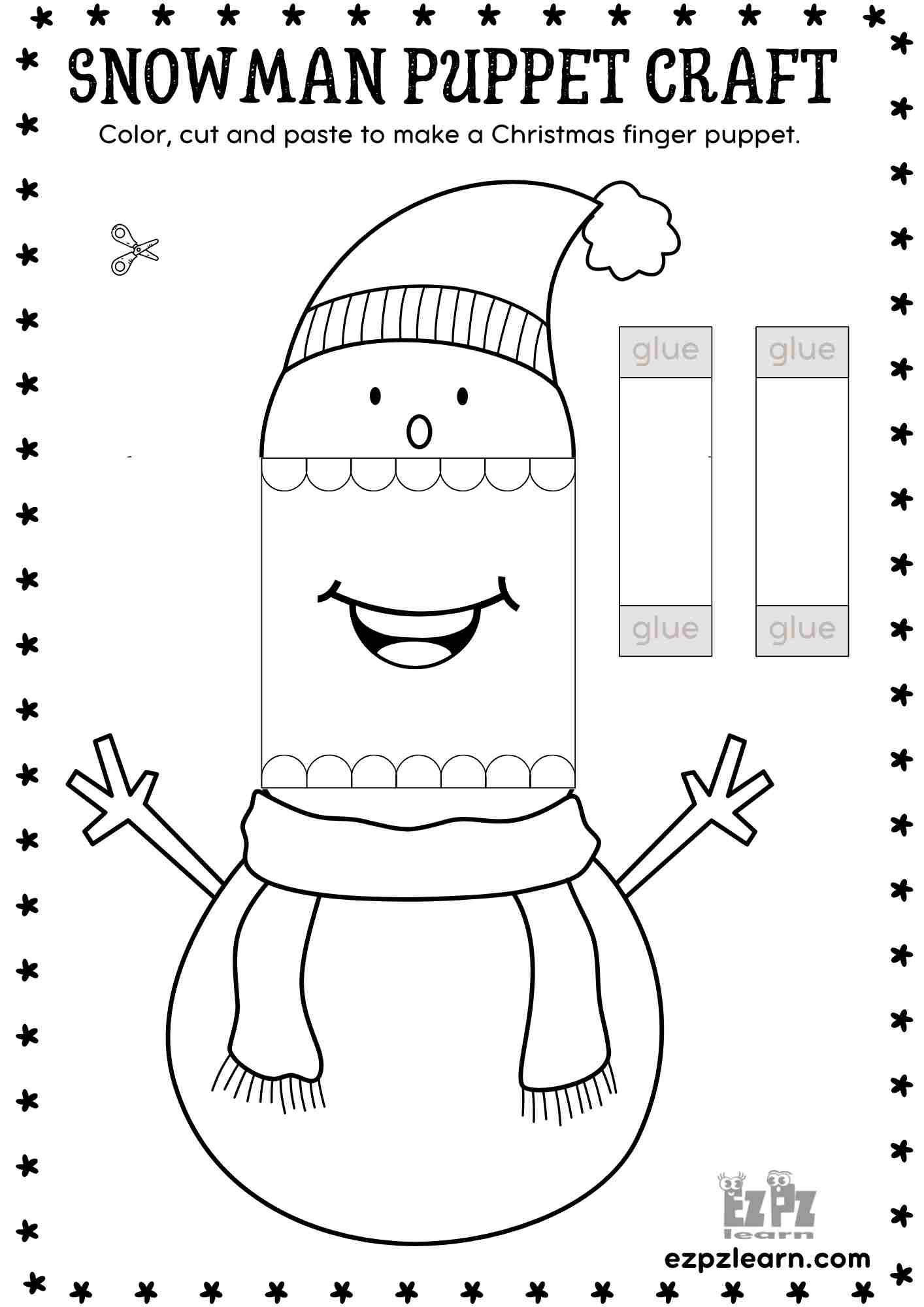 Printable Paper Snowman Christmas Puppet - Festive Diy Craft For regarding Christmas Preschool Worksheets Cut and Paste