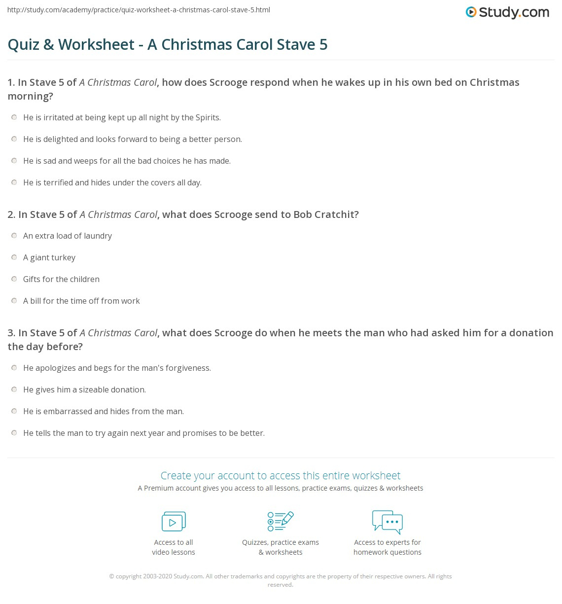 Quiz &amp;amp; Worksheet - A Christmas Carol Stave 5 | Study within A Christmas Carol Worksheets Answer Key
