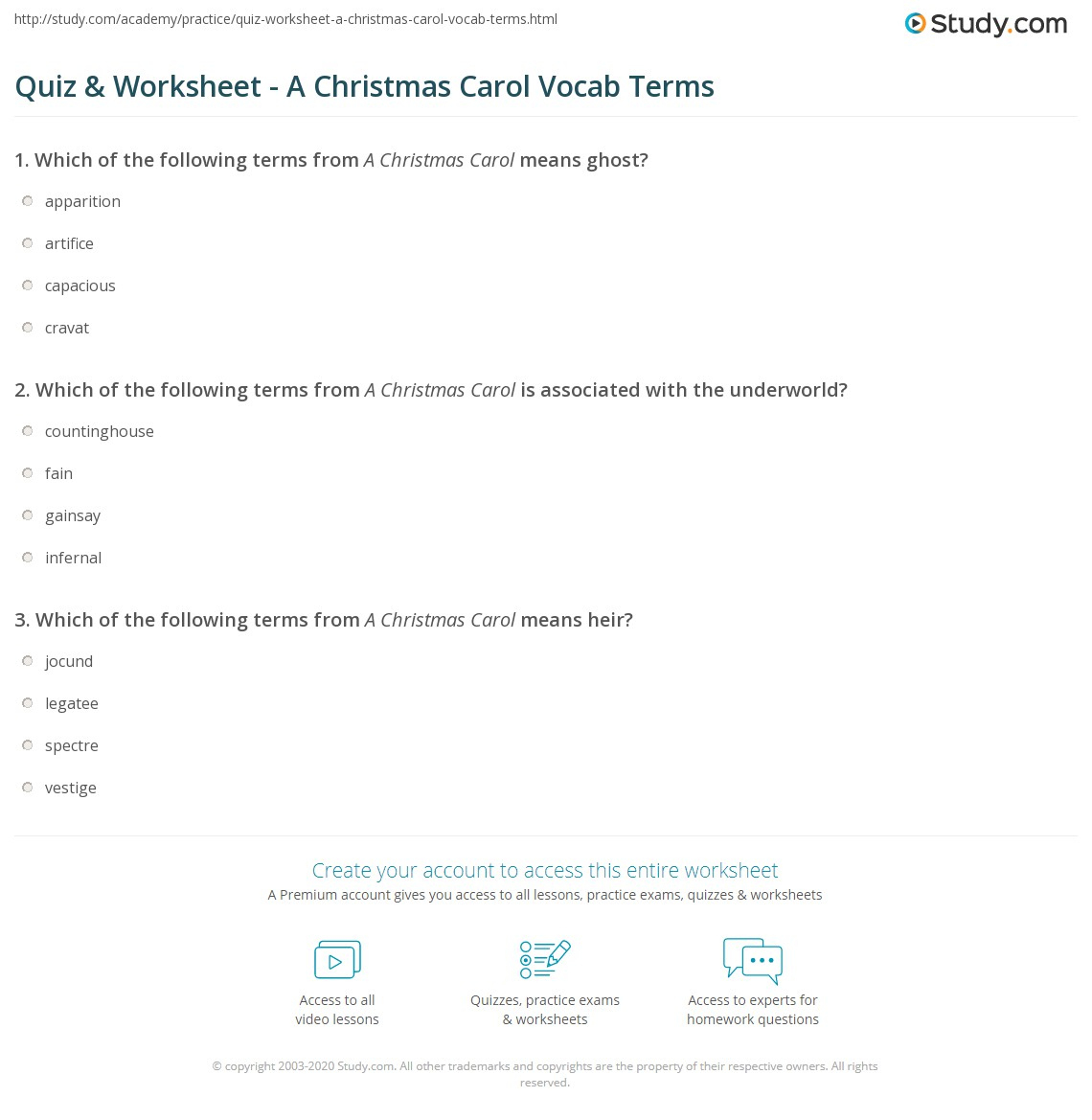 Quiz &amp;amp; Worksheet - A Christmas Carol Vocab Terms | Study for A Christmas Carol Vocabulary Worksheets