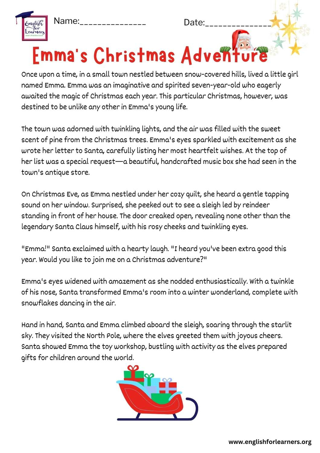 Reading Comprehension Christmas Story: Emma&amp;#039;S Christmas Adventure - with regard to Christmas Story Reading Comprehension Worksheets