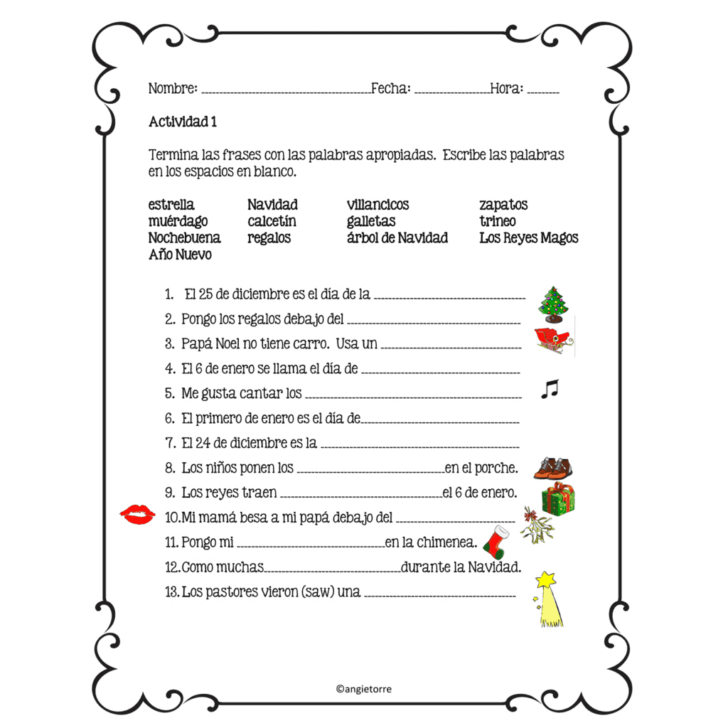 Free Printable Spanish Christmas Worksheets Free Printable Spanish Christmas Worksheets