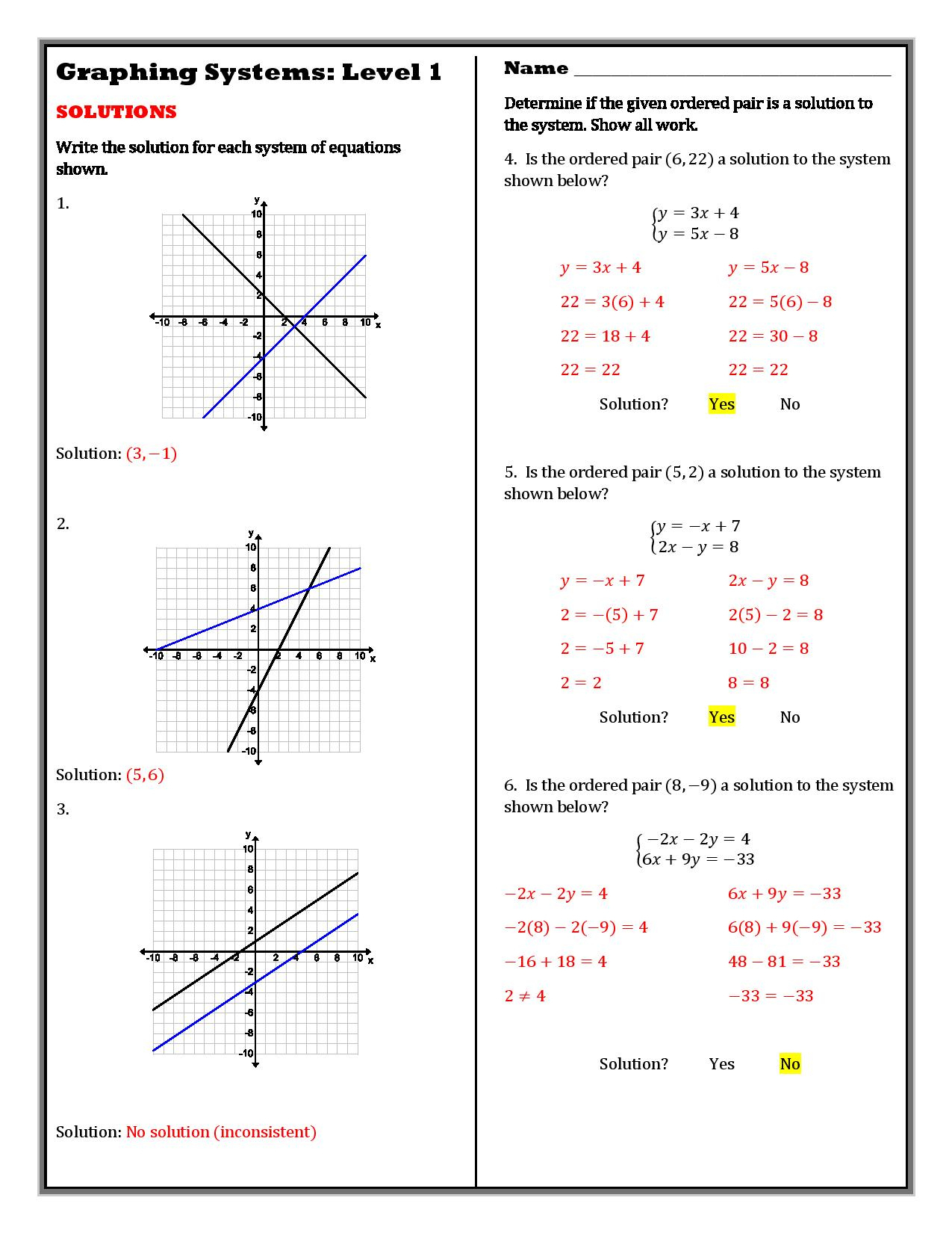 Systems Of Equations Graphing Worksheet: Practice Graphing Linear regarding Solving Linear Systems by Graphing Christmas Worksheets Answers