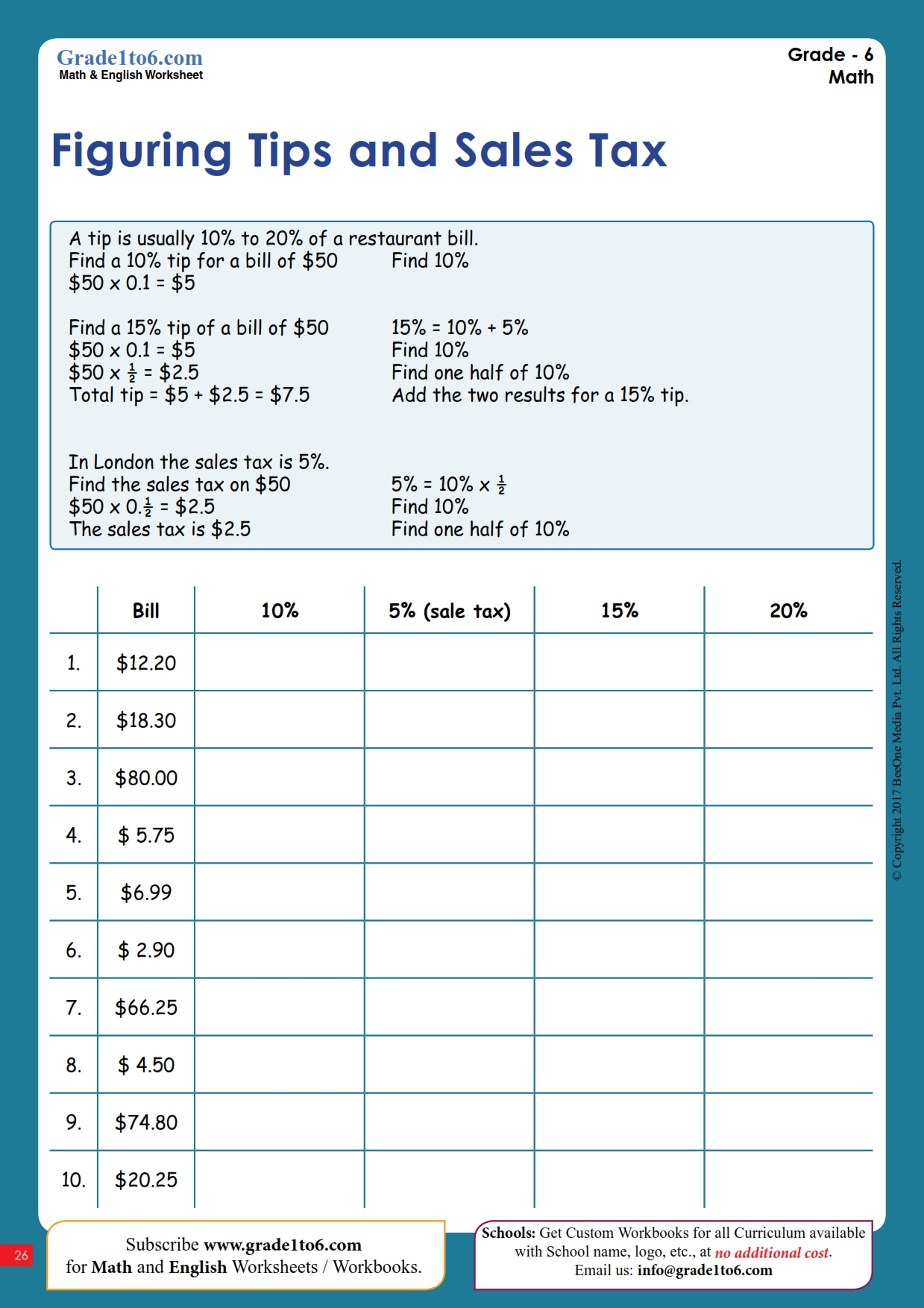 Tax, Tip, And Discount Word Problems Worksheet | Grade1To6 with Christmas Shopping Problems with Tax and Discounts Worksheets Answers