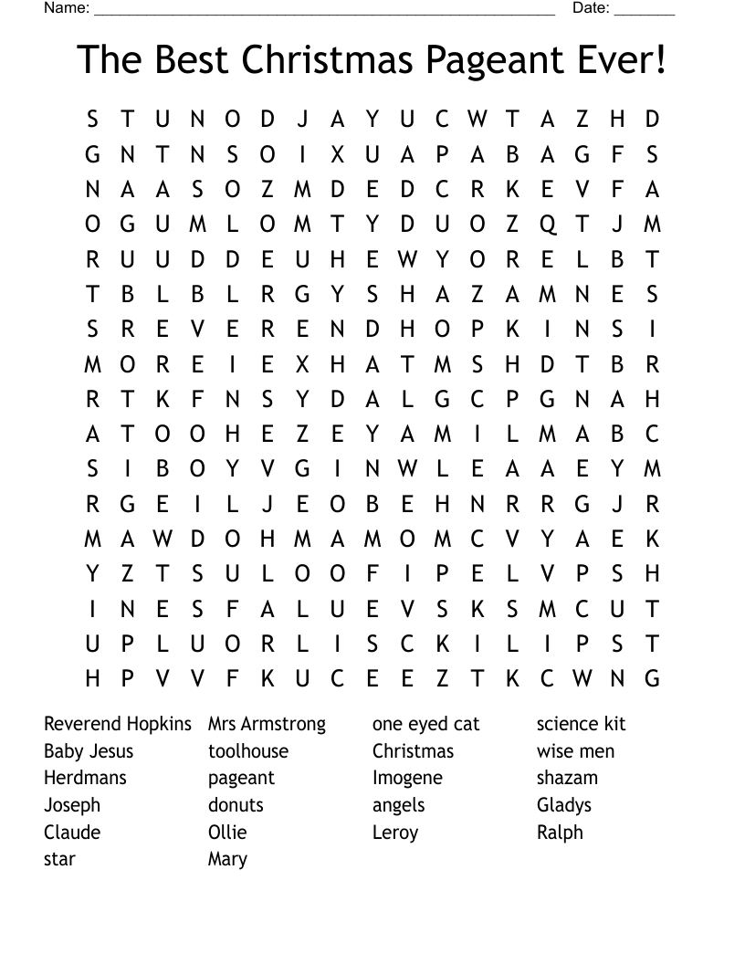 The Best Christmas Pageant Ever! Word Search - Wordmint regarding Free Worksheets For the Best Christmas Pageant Ever