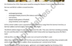 The Christmas Truce - Reading Comprehension - Esl Worksheet regarding The Christmas Truce Worksheets