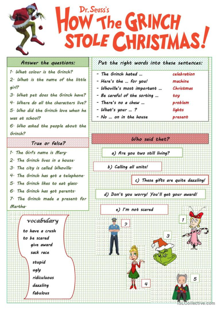 The Christmas Worksheet About  Mr…: English Esl Worksheets Pdf within The Grinch Who Stole Christmas Worksheets
