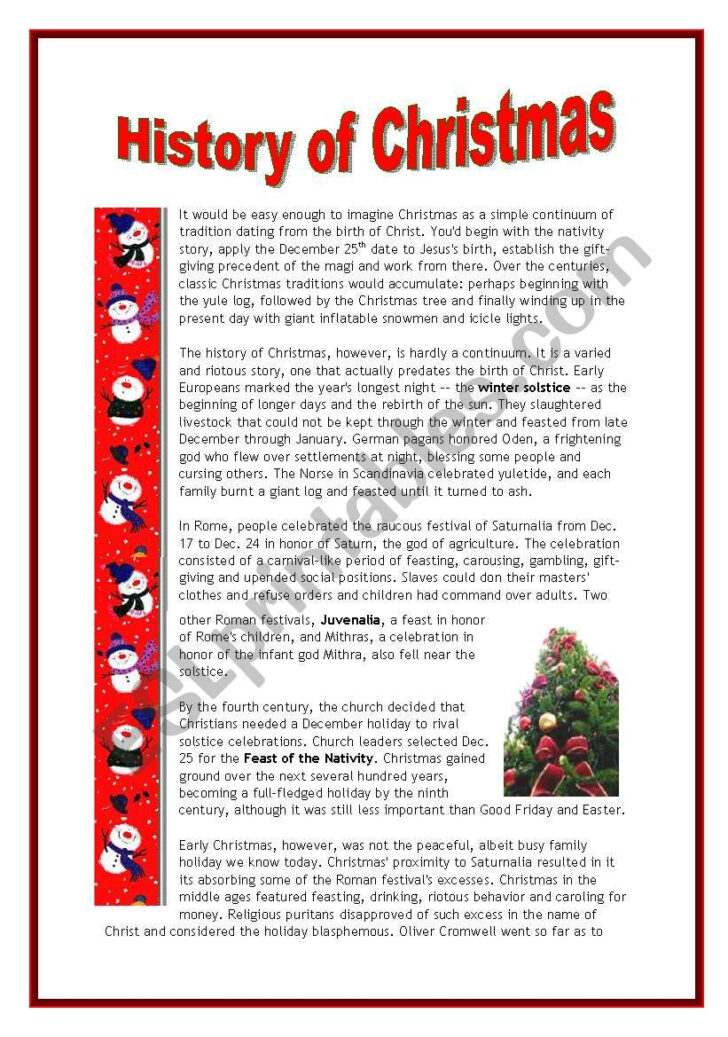 The History of Christmas Worksheets