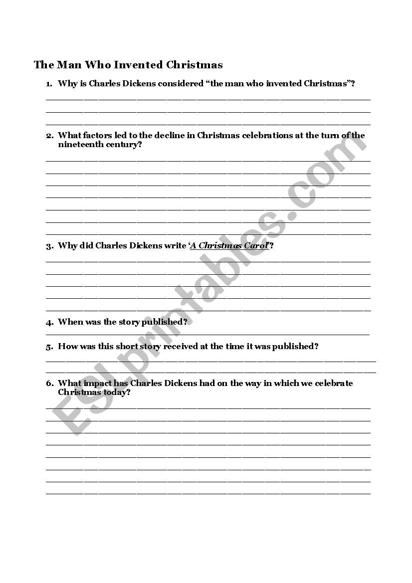 The Man Who Invented Christmas ( Charles Dickens) - Esl Worksheet pertaining to The Man Who Invented Christmas Worksheets
