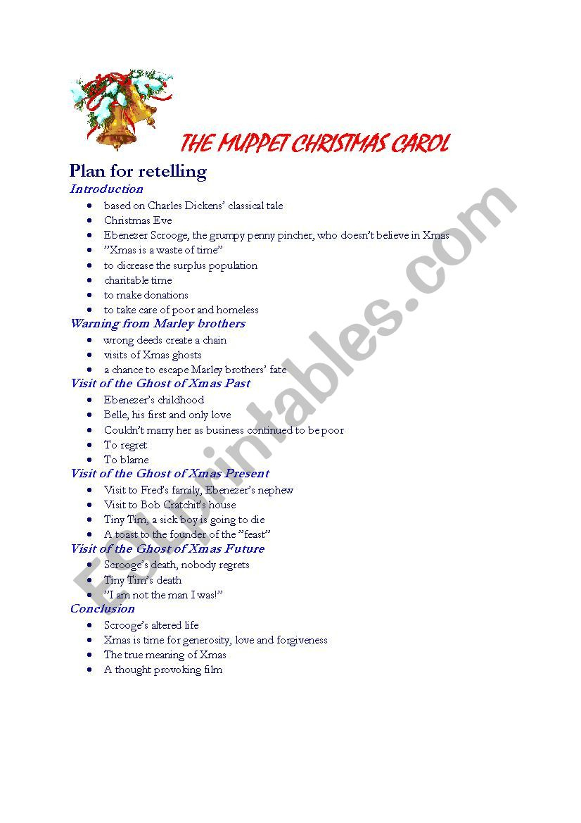 The Muppet Christmas Carol (Plan For Retelling) - Esl Worksheet within Muppets Christmas Carol Worksheets