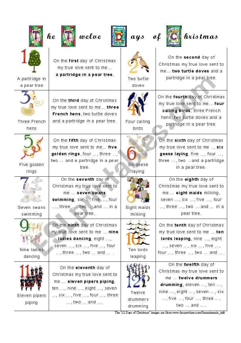 The Twelve Days Of Christmas - Esl Worksheetalien Boy throughout 12 Days Of Christmas Worksheets Answers