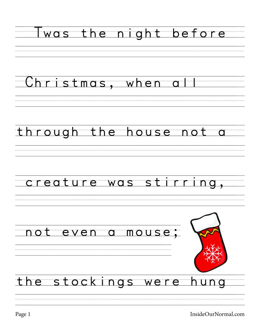 Twas The Night Before Christmas Handwriting Practice - Print pertaining to Christmas Handwriting Practice Worksheets
