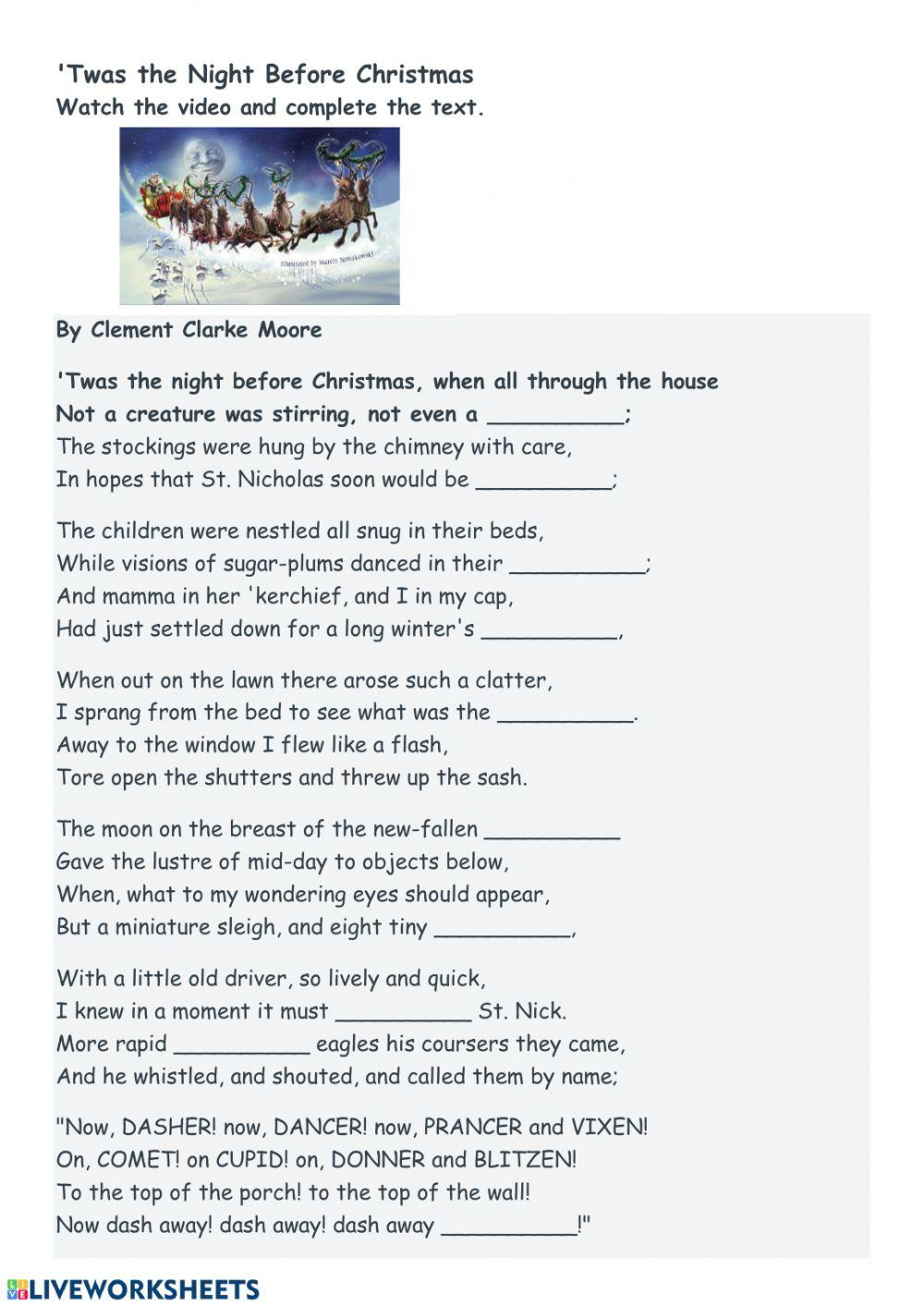 Twas The Night Before Christmas Worksheet - Worksheets Library pertaining to The Night Before Christmas Worksheets