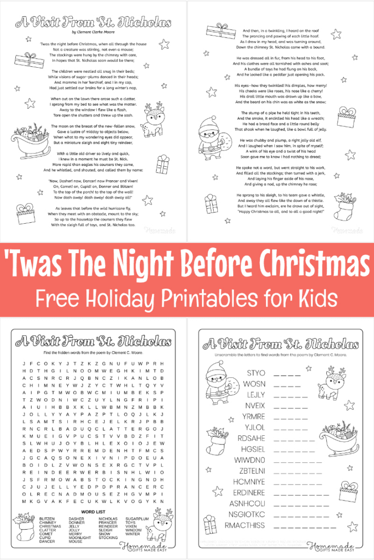Twas the Night Before Christmas Worksheets Twas the Night Before Christmas Worksheets