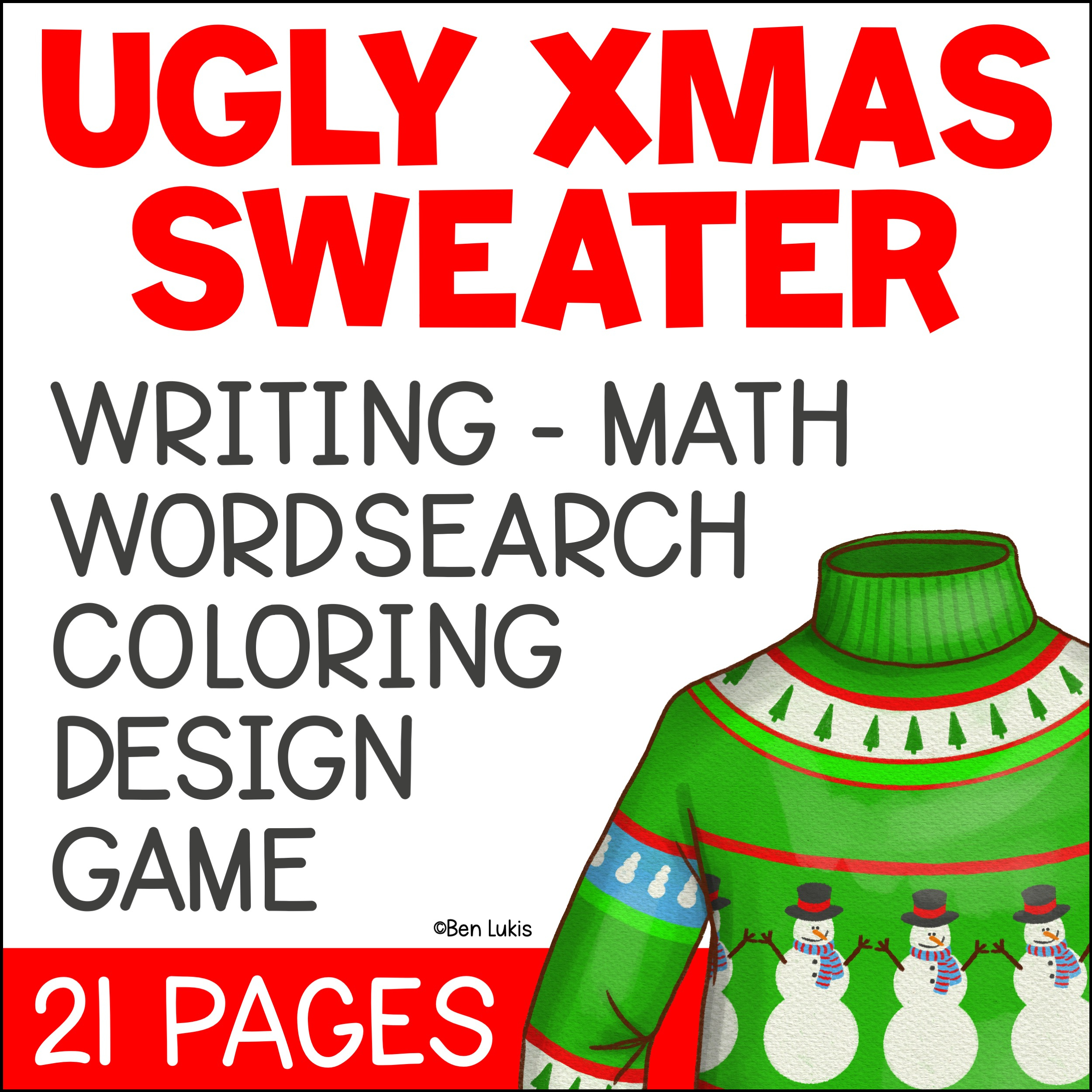 Ugly Christmas Sweater Design, Writing, Maths, Word Search &amp;amp; Colouring  Activities - Australian Teachers Marketplace inside Ugly Christmas Sweater Math Worksheets