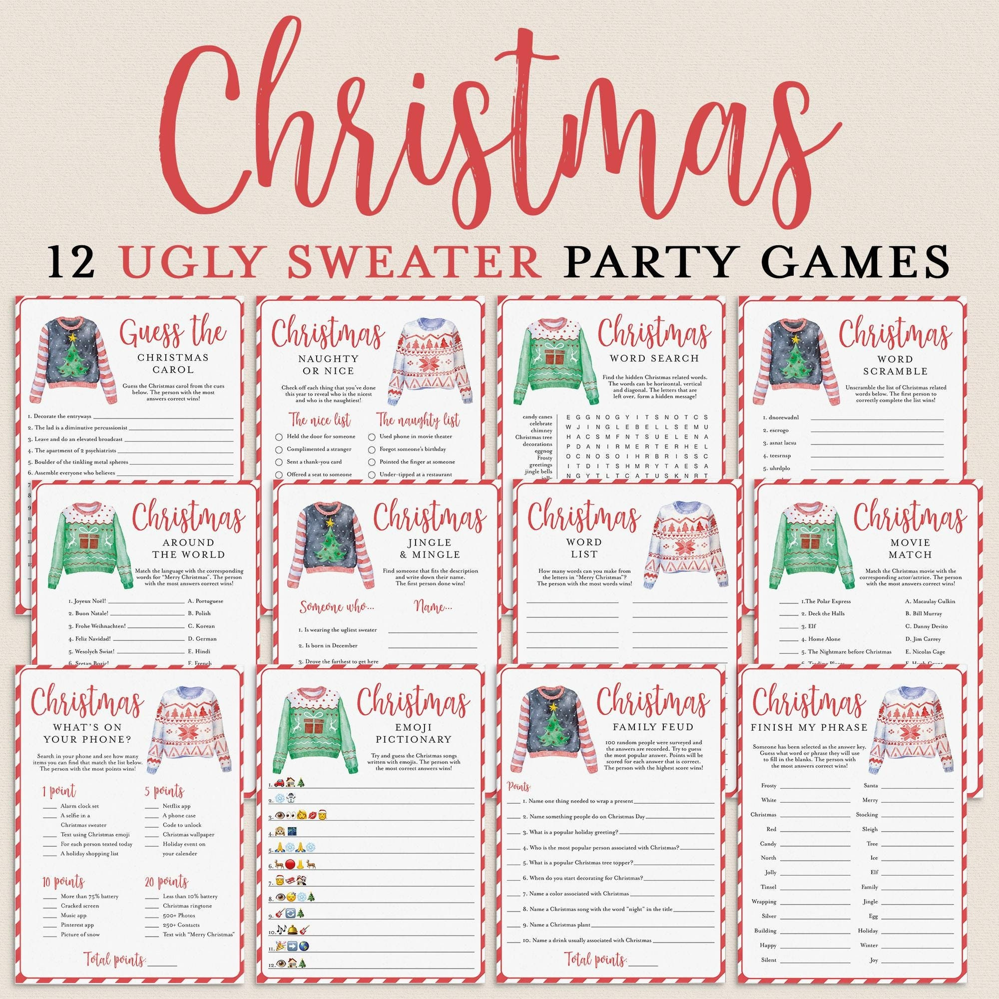 Ugly Christmas Sweater Score Sheet - Etsy within Ugly Christmas Sweater Worksheets Answers