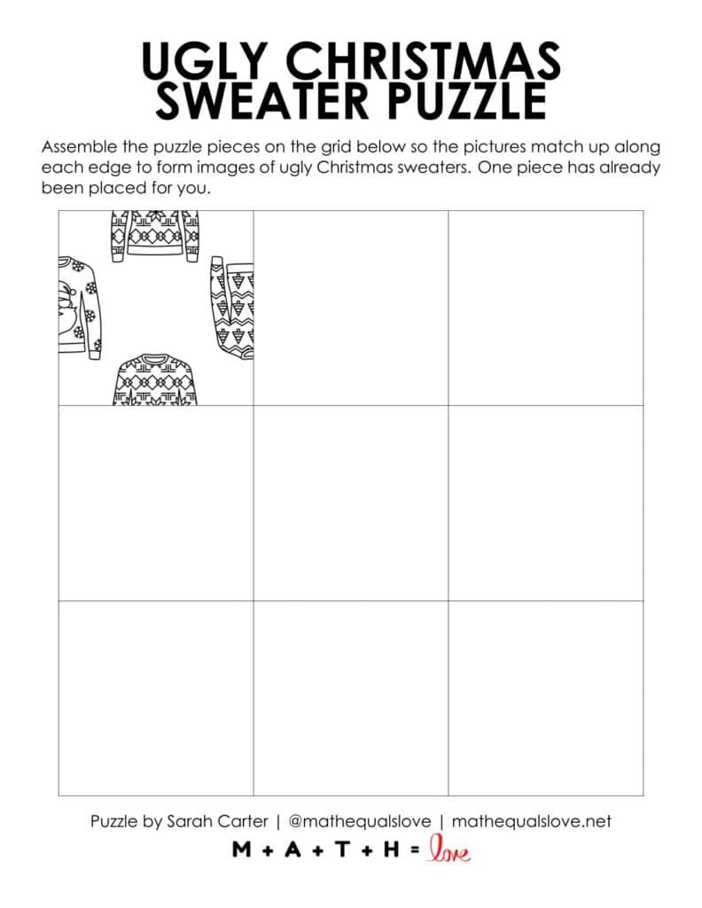 Ugly Christmas Sweater Square Edge Matching Puzzle | Math = Love within Ugly Christmas Sweater Worksheets Answer Key