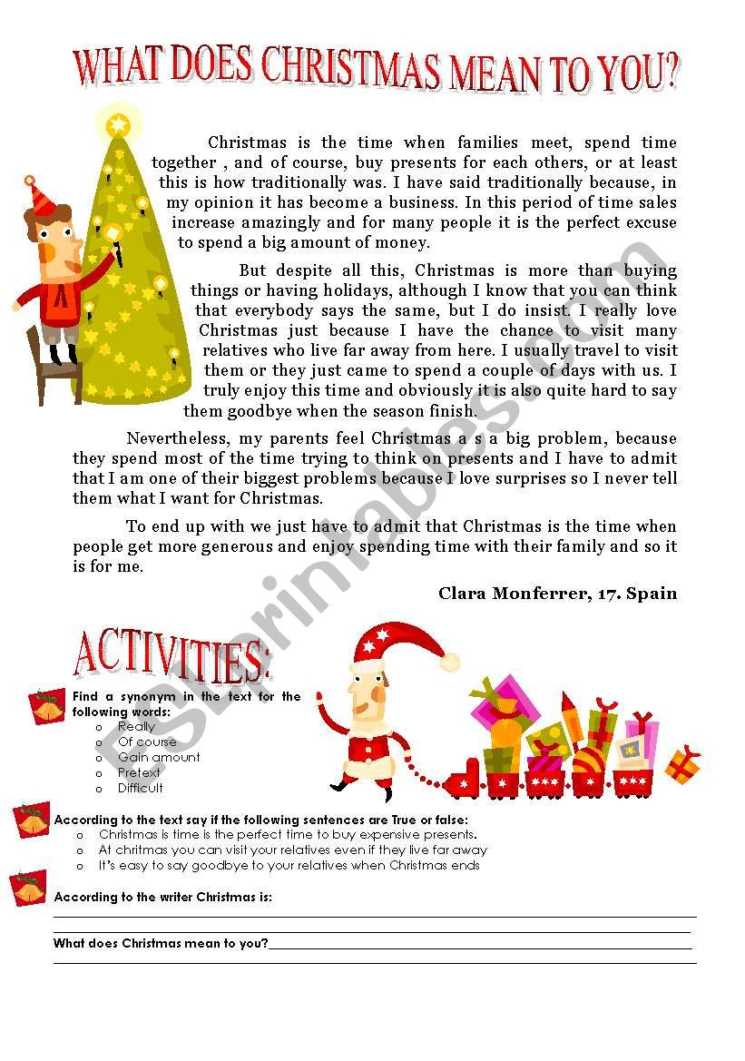 What Does Christmas Mean To You? - Esl Worksheetstupendam inside What Does Christmas Mean To You Worksheets