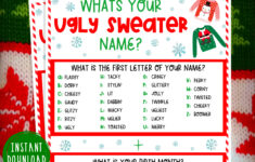 Whats Your Ugly Sweater Name Game | Find Someone Who Christmas throughout Beyond The Worksheets Ugly Christmas Sweaters Answer Key