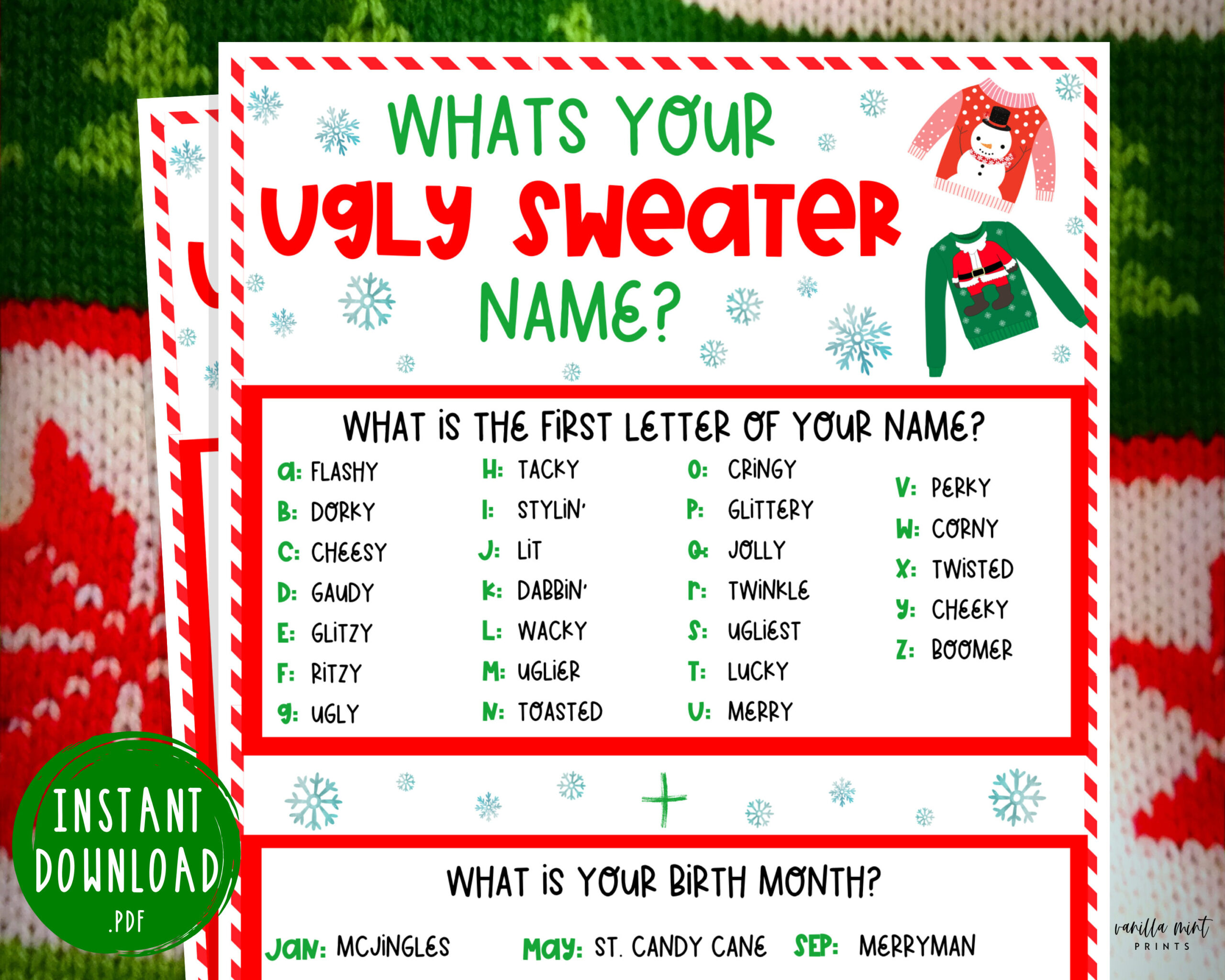 Whats Your Ugly Sweater Name Game | Find Someone Who Christmas throughout Beyond The Worksheets Ugly Christmas Sweaters Answer Key