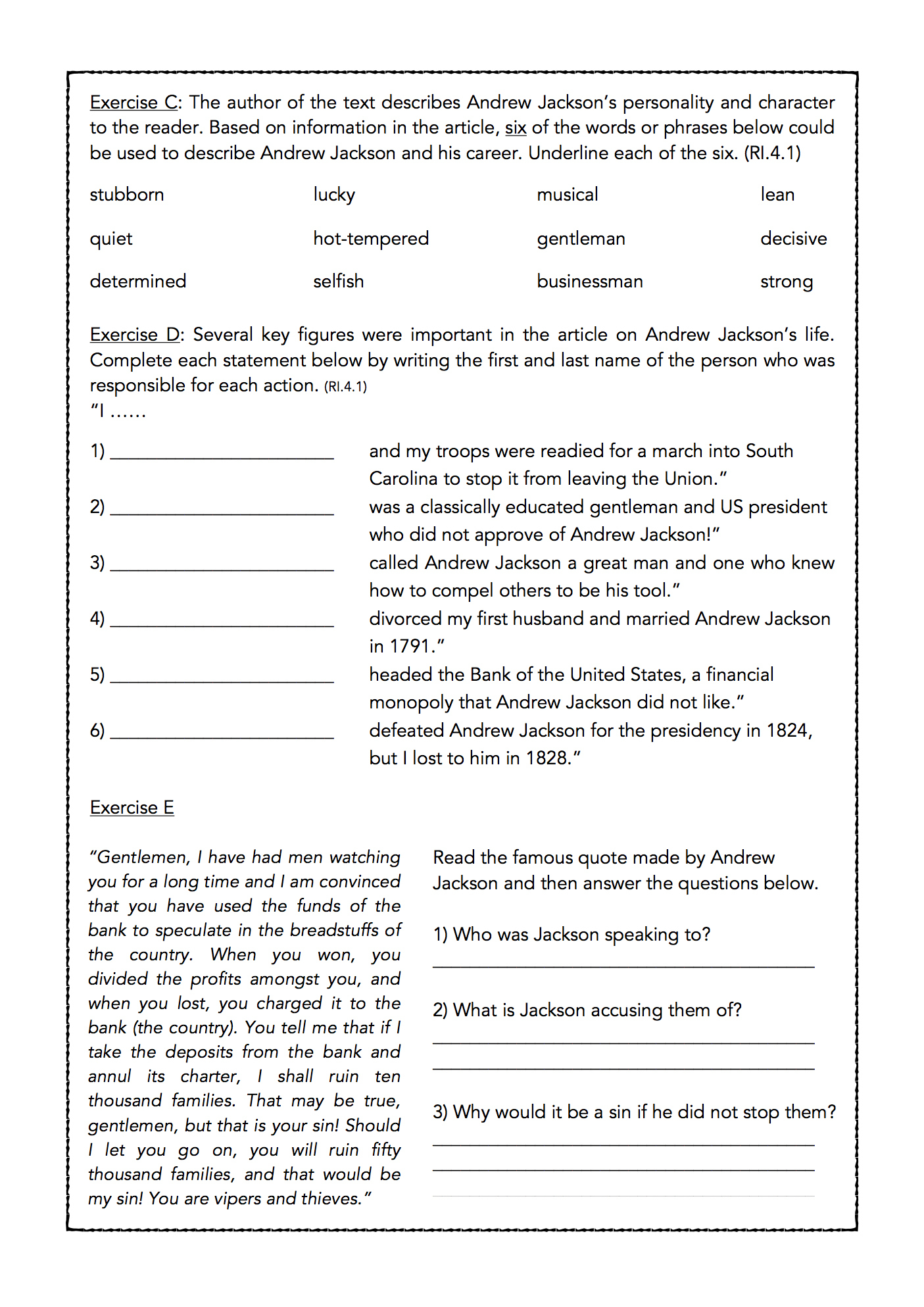 Andrew Jackson- U.s. President Biography And Assessment - Classful inside Jackson&amp;amp;#039;s Presidency In Review Worksheet