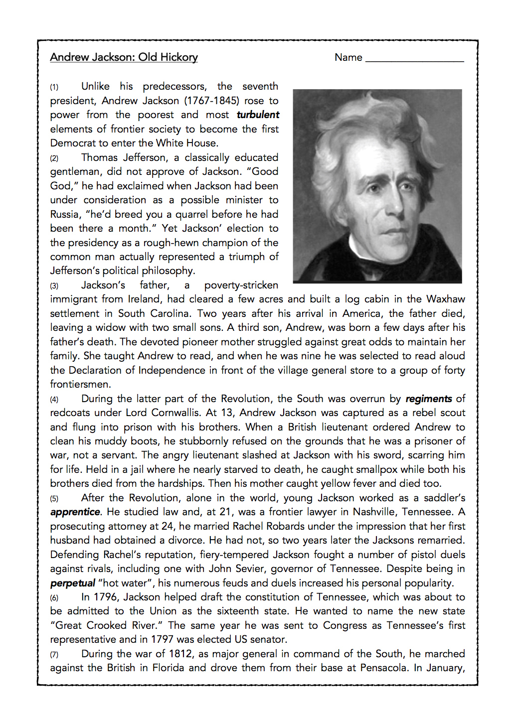 Andrew Jackson- U.s. President Biography And Assessment - Classful throughout Jackson&amp;#039;S Presidency In Review Worksheet Answers