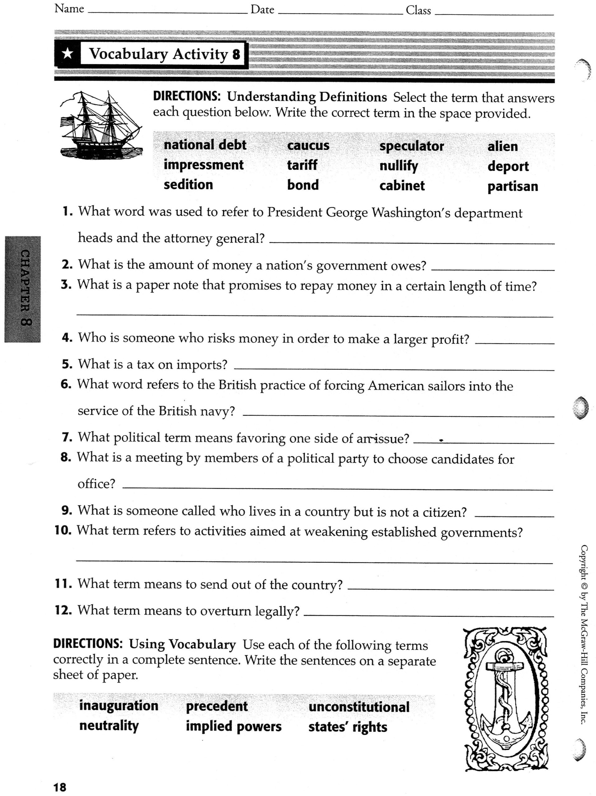 Chapter 8 - Mrs. Kinsey&amp;#039;S 7Th Grade S.s. Website throughout Chapter 8 the Presidency Worksheet Answers