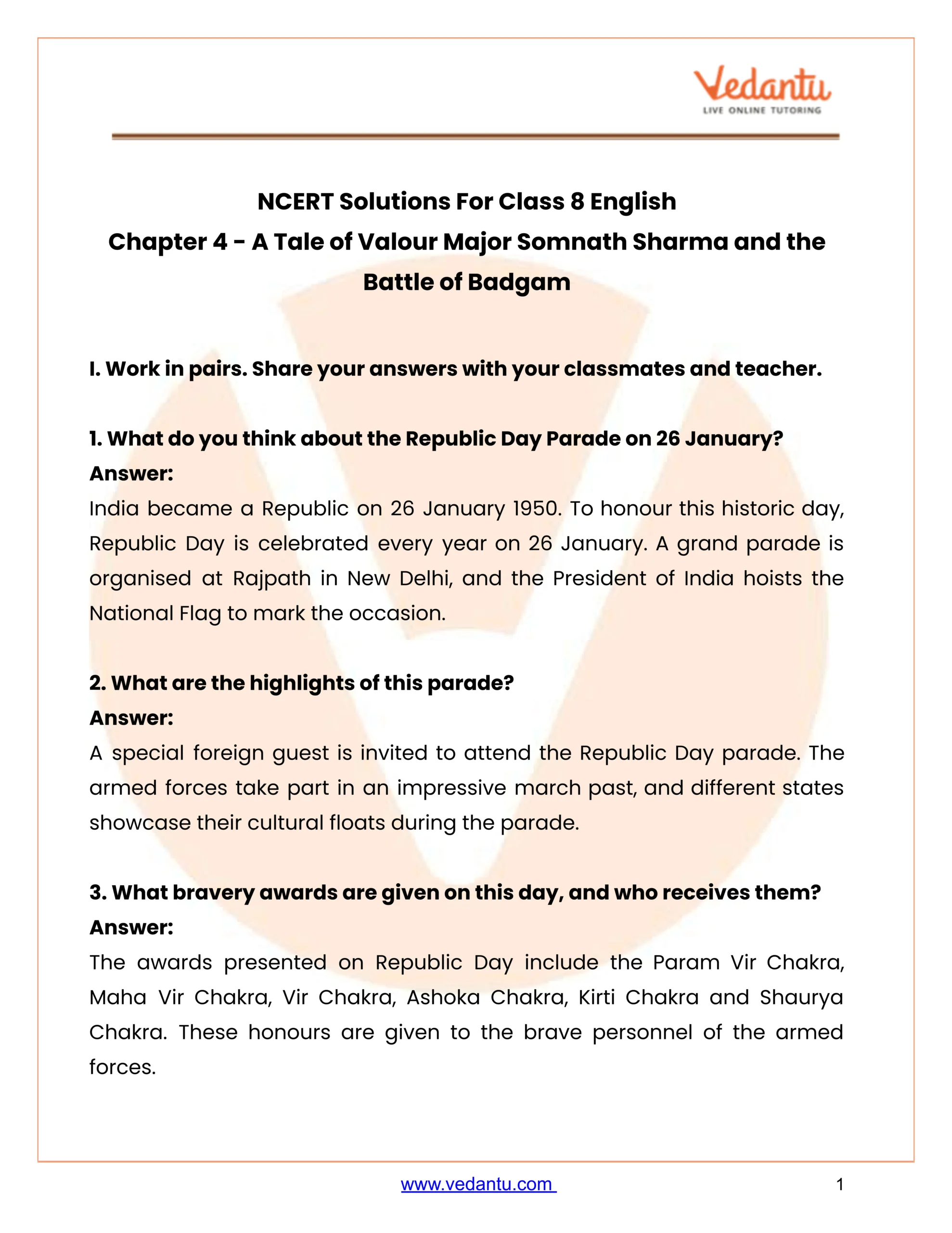 Class 8 English Chapter 4 A Tale Of Valour within Chapter 13 Section 1 the President&amp;amp;#039;s Job Description Worksheet Answers