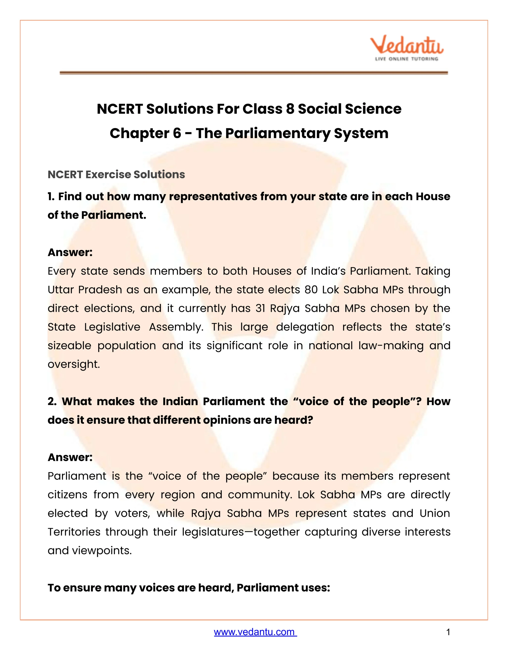 Class 8 Social Science Chapter 6 The Parliamentary System inside Chapter 6 The Presidency Worksheet Answers