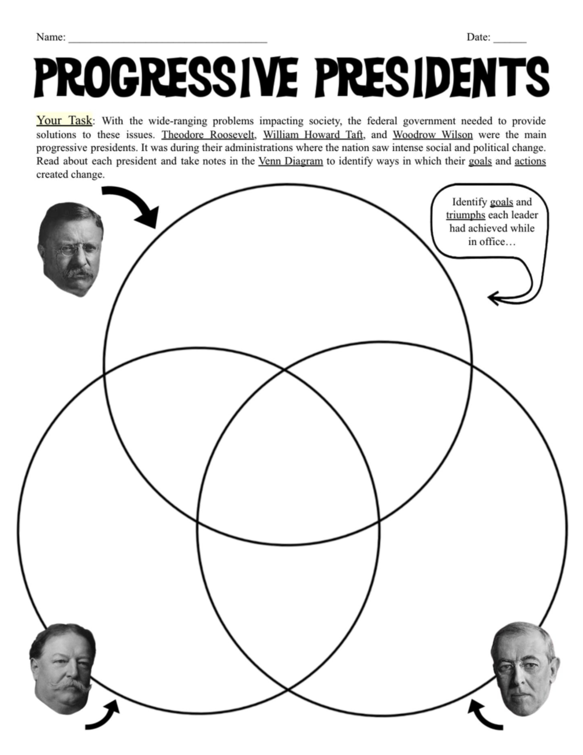 Comparative Analysis Of Progressive Presidents: A Venn Diagram inside Progressive Presidents Worksheet Answers