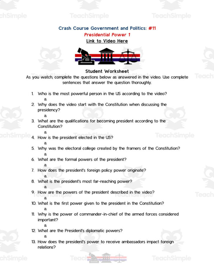 Chapter 13 the Presidency Worksheet Answers