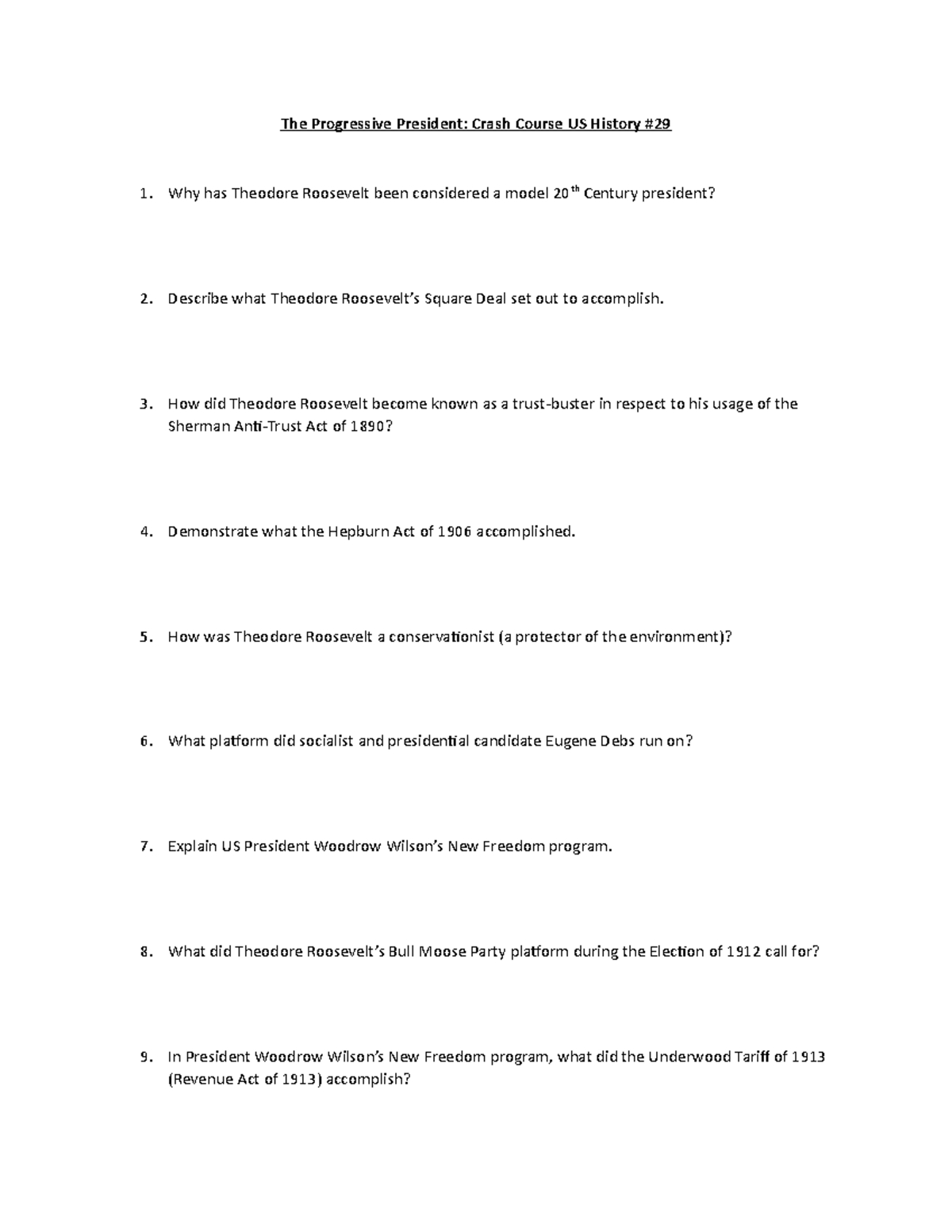 Crash Course Us History 29: The Progressive President And Key pertaining to Progressive Presidents Crash Course Us History #29 Worksheet Answers