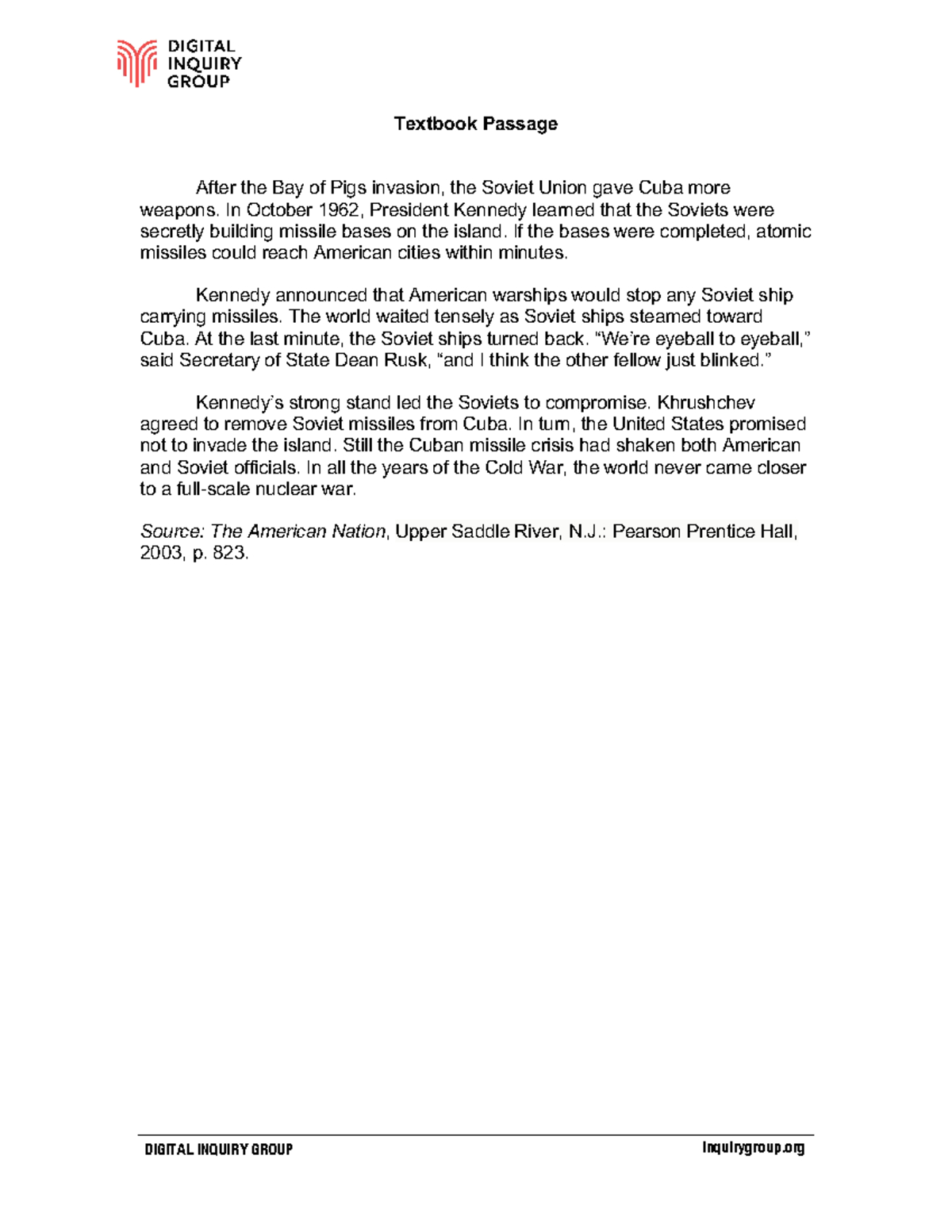 Cuban Missile Crisis Student Materials: Analysis &amp;amp; Reflections 7 pertaining to Letter From Chairman Khrushchev To President Kennedy Worksheet Answers