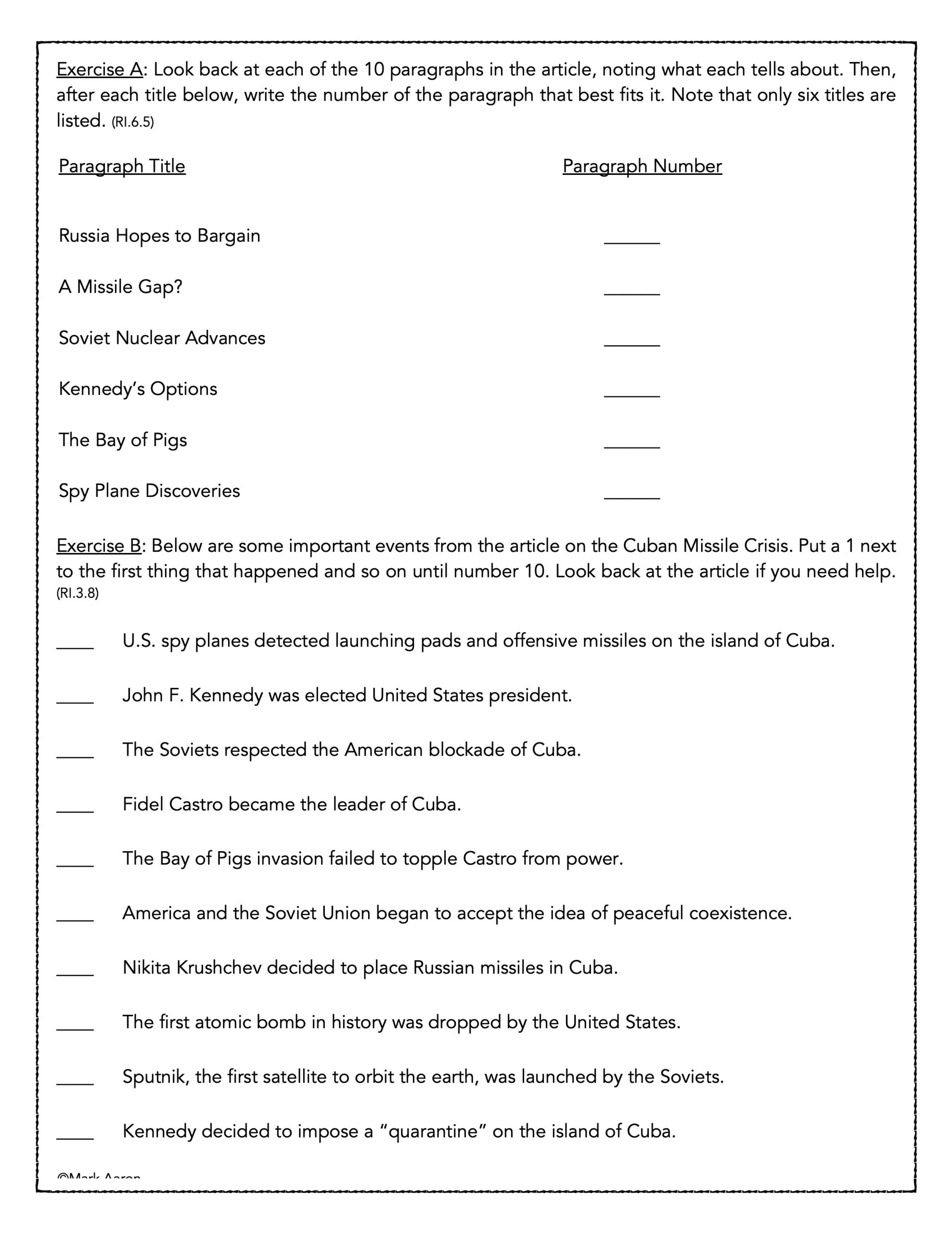 Cuban Missile Crisis- World History Passage And Assessment - Classful with The Island President Worksheet Answers