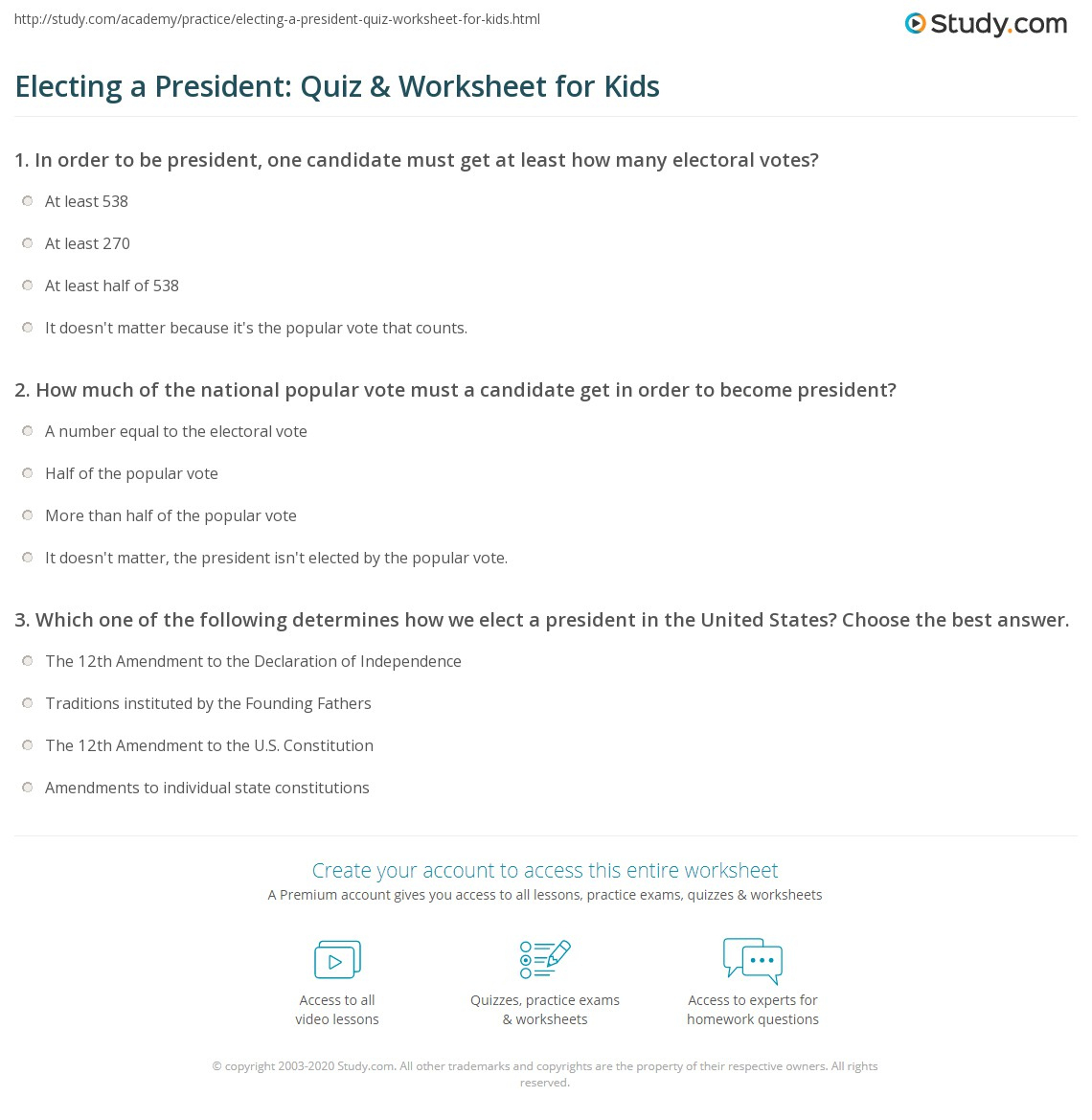 Electing A President: Quiz &amp;amp; Worksheet For Kids | Study intended for Electing A President Worksheet
