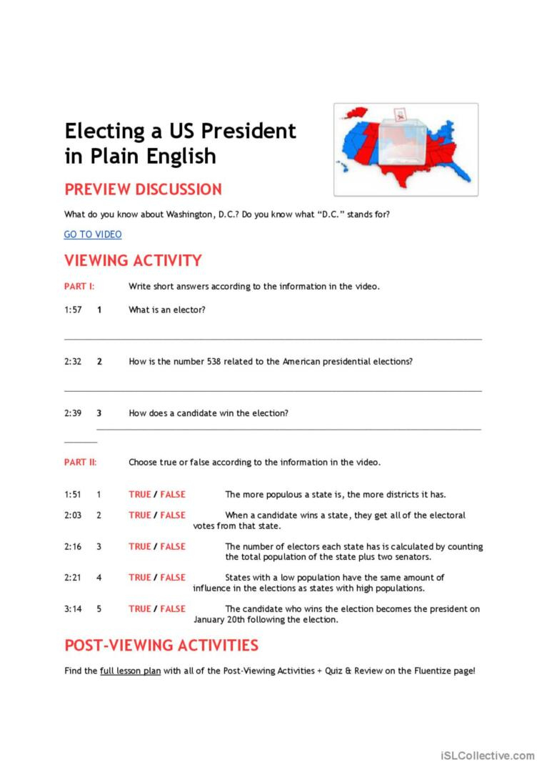Electing A Us President In Plai…: English Esl Worksheets Pdf &amp;amp; Doc intended for Electing The President Worksheet