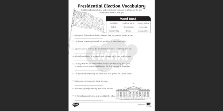 Electing A President Worksheet