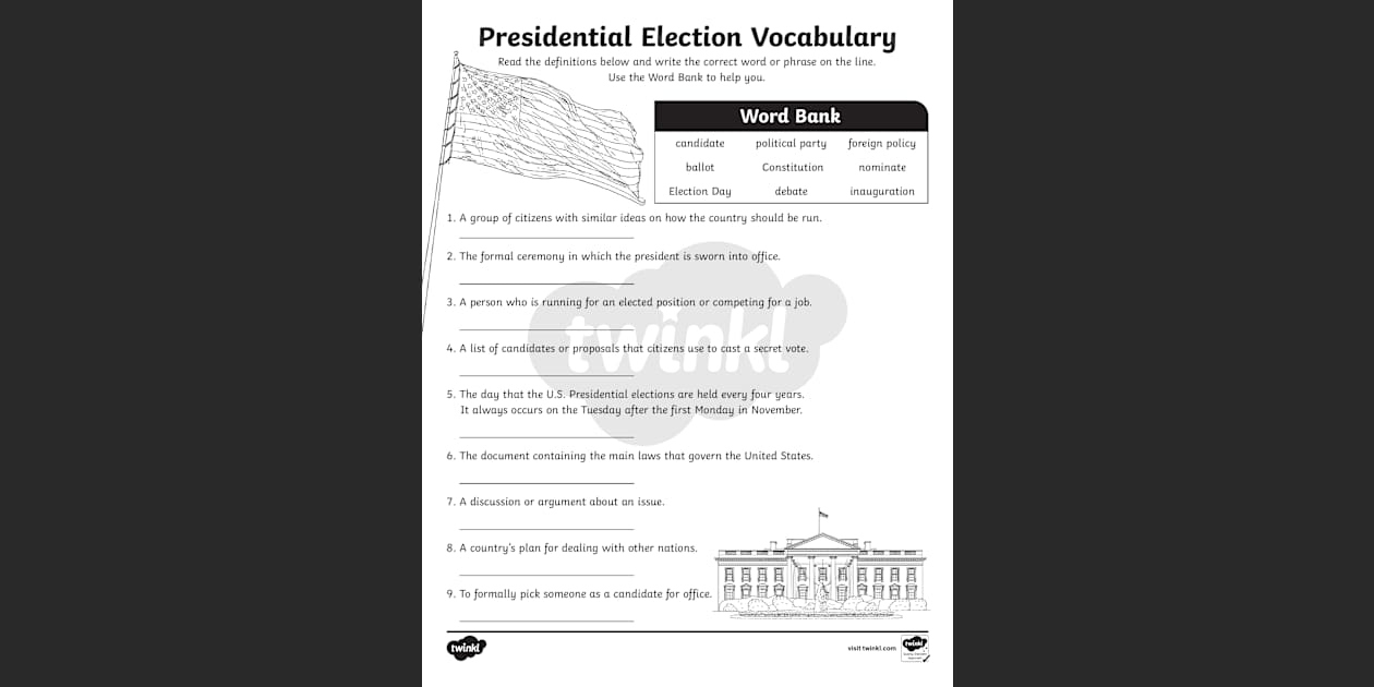 Election Vocabulary Activity For 3Rd-5Th Grade | Twinkl Usa with Popular Vs President Worksheet