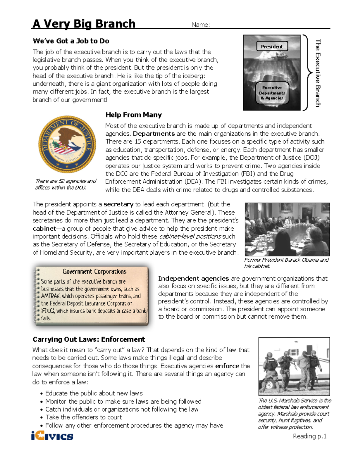 Executive Branch Overview: The Role Of Departments &amp;amp; Agencies intended for The President&amp;amp;#039;s Cabinet Executive Branch Departments Worksheet Answers