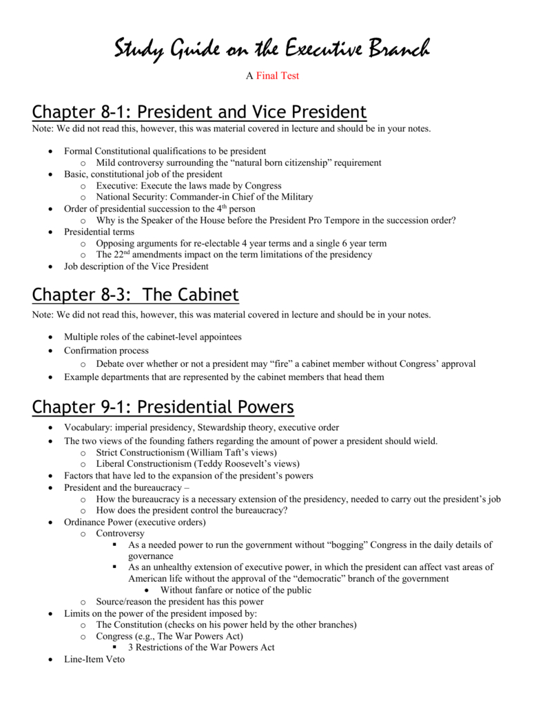 Executive Branch Study Guide: President &amp;amp; Presidential Powers throughout Chapter 8 The Presidency Worksheet Answers