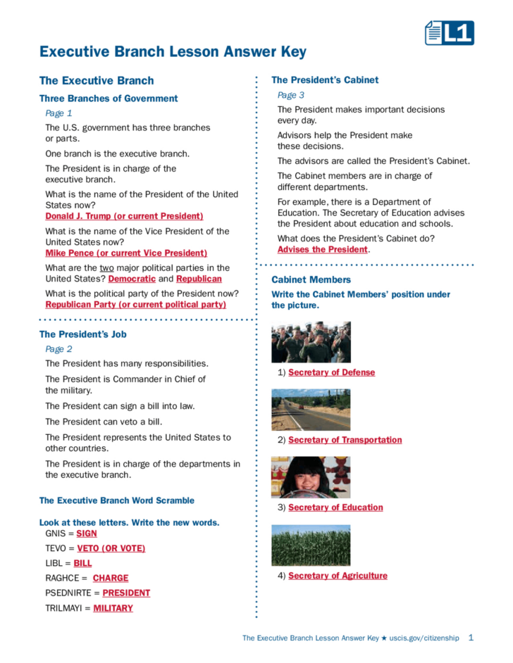 The President's Cabinet Worksheet