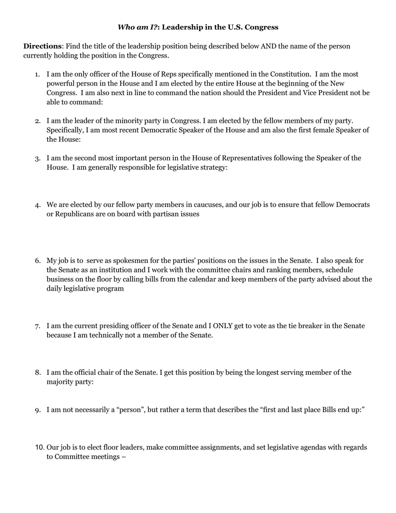 File: Who Am I? intended for The President&amp;#039;S Daily Schedule Worksheet Answers