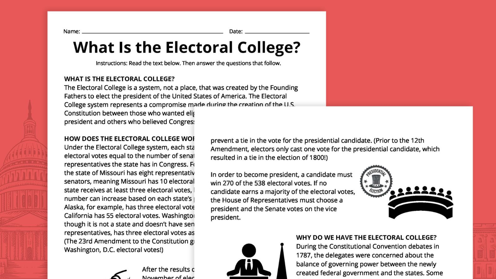Free Printable Electoral College Worksheet Bundle inside Popular V. President Worksheet