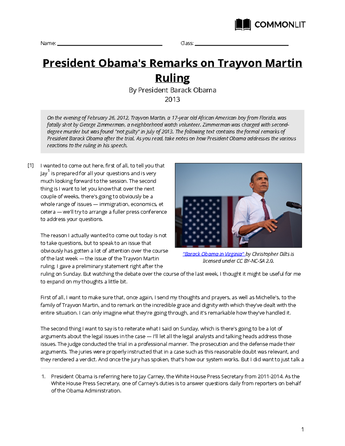 President Obama&amp;#039;S Remarks On The Trayvon Martin Ruling - Analysis throughout President Obama&amp;#039;S Remarks On Trayvon Martin Ruling Worksheet Answers