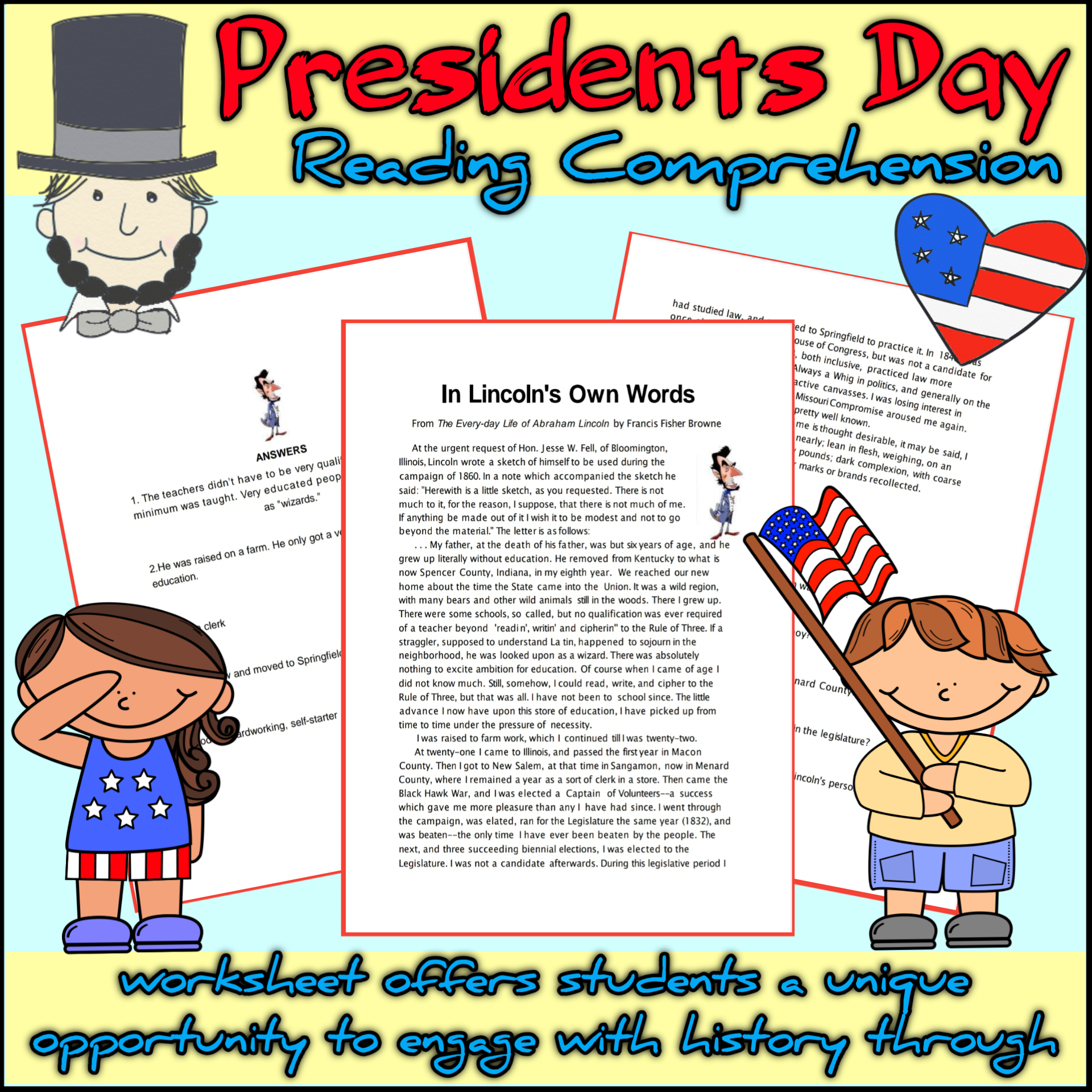 Presidents Day Reading Comprehension In Lincoln&amp;#039;S Own Words intended for Presidents Day Comprehension Worksheets Free