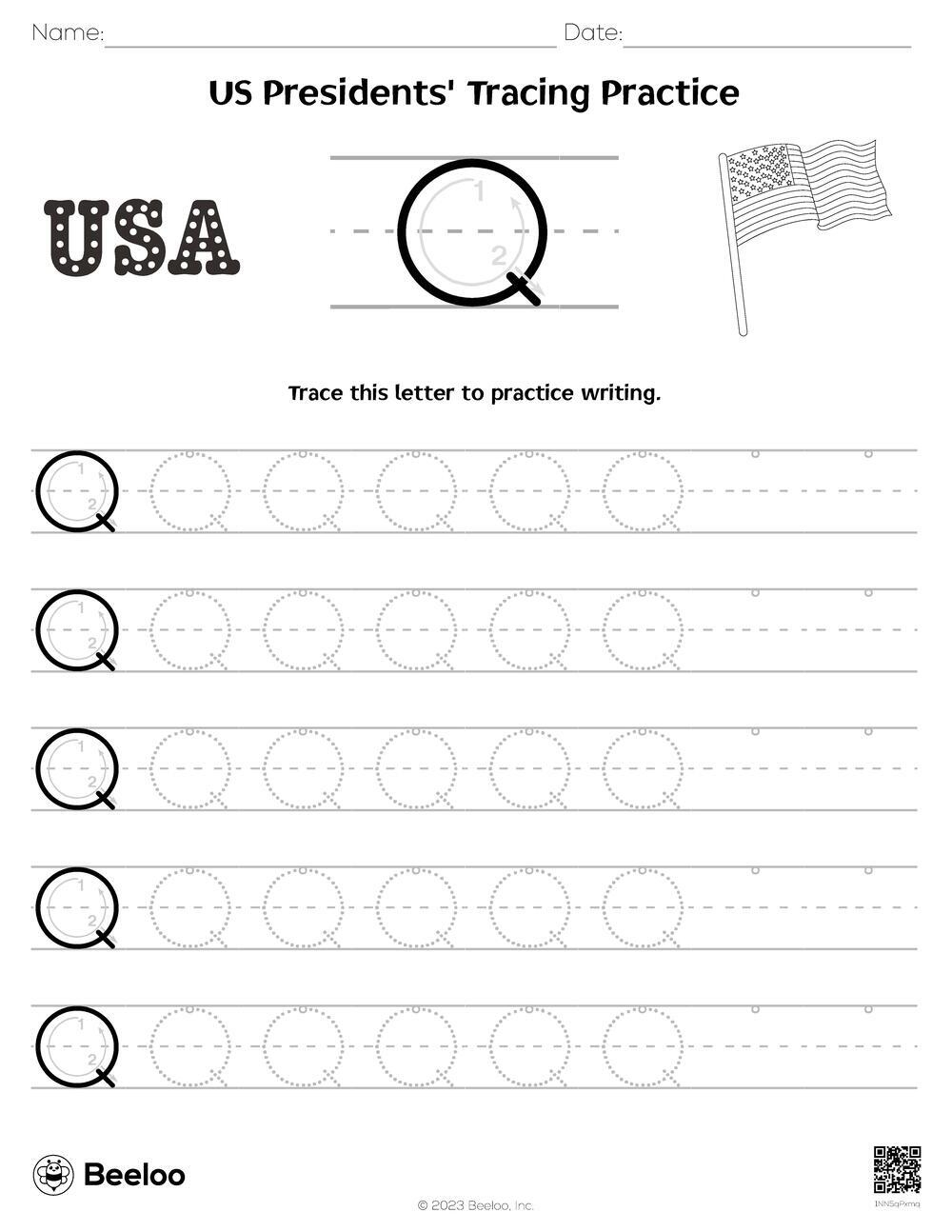 Presidents&amp;#039; Day-Themed Word Tracing Worksheets • Beeloo Printable for Presidents Day Worksheets Preschool