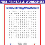 Presidents' Day Word Search Free Printable Worksheet Throughout President Day Worksheet Printable