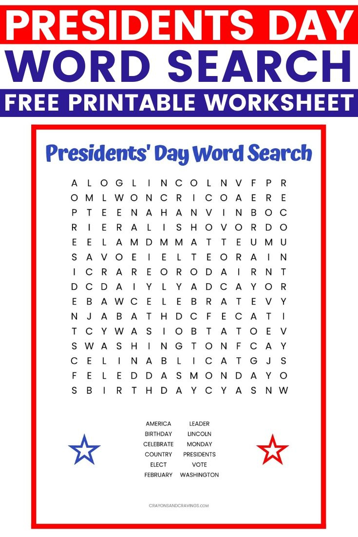 Presidents&amp;#039; Day Word Search Free Printable Worksheet throughout President Day Worksheet Printable