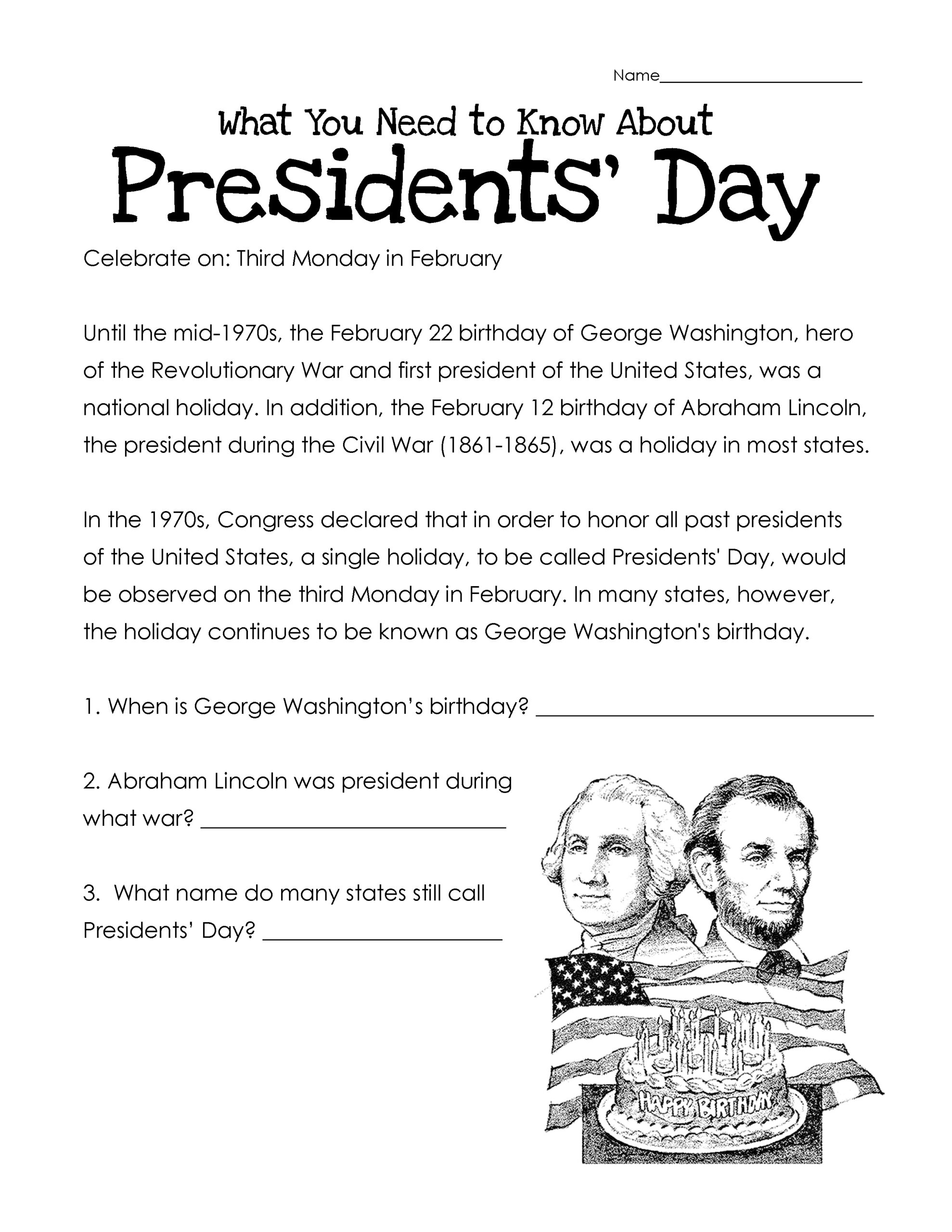 Presidents Day Worksheets - Best Coloring Pages For Kids with Presidents Day Math Worksheets For Kindergarten
