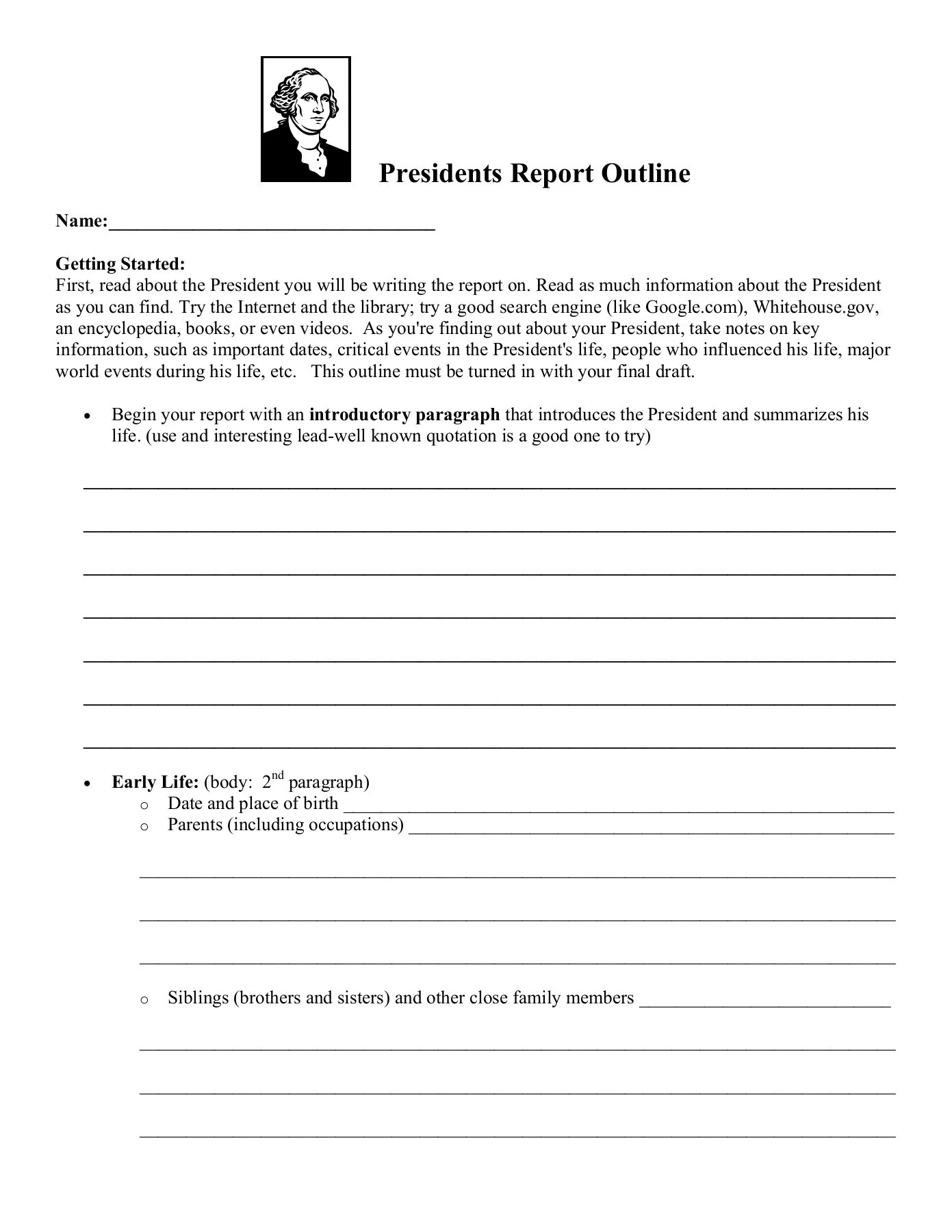 Presidents Report Outline - Timpanogos Academy Pages 1-4 - Flip for President Report Worksheet